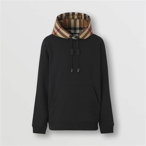 burberry vintage check detail cotton blend sweatshirt|Check Hood Cotton Blend Hoodie in Black/birch brown .